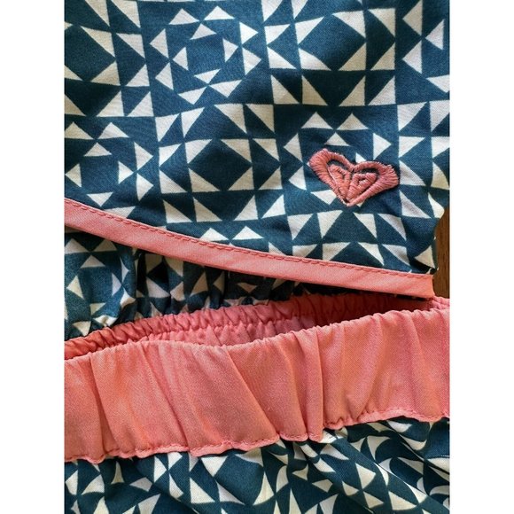 Roxy Skater Dress Size L Junior Turquoise White Geometric Print Peach Accent - Picture 3 of 9